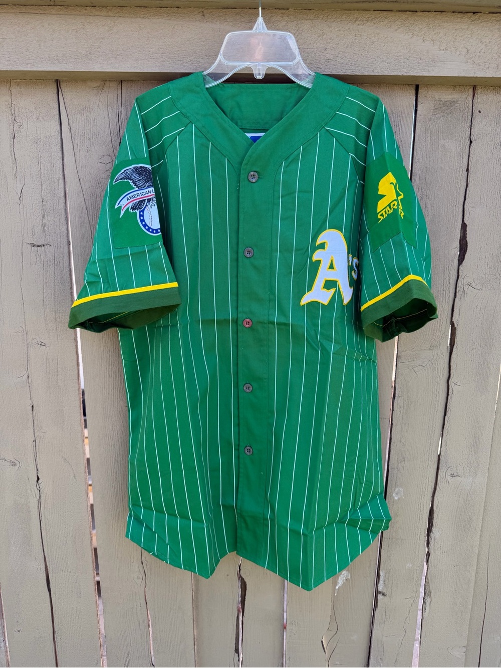 Vintage Oakland Athletics Jersey Mens Large Green Pinstriped Starter 90s MLB